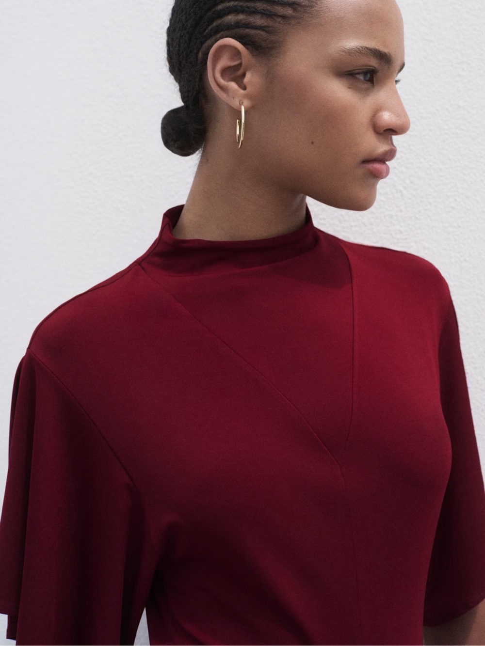 Mango Deep Burgundy High-Neck Dress